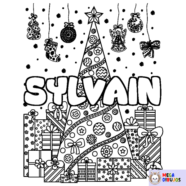 Coloración del nombre SYLVAIN - decorado &aacute;rbol de Navidad y regalos