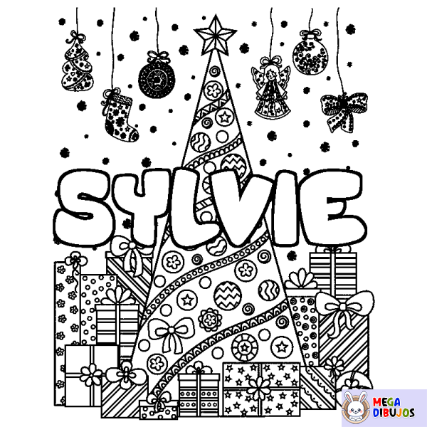 Coloración del nombre SYLVIE - decorado &aacute;rbol de Navidad y regalos