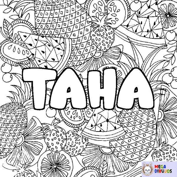 Coloración del nombre TAHA - decorado mandala de frutas