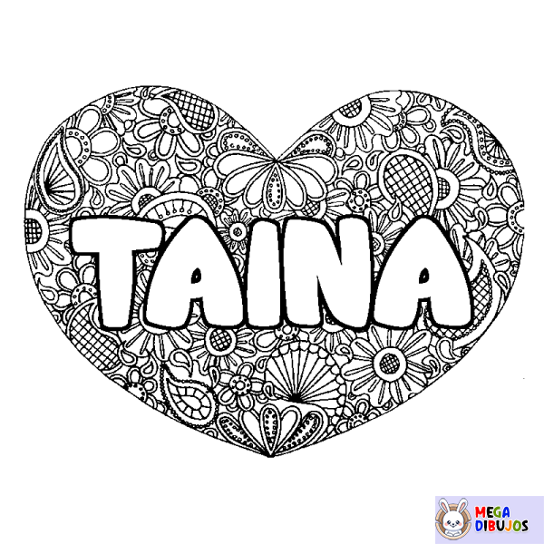 Coloración del nombre TAINA - decorado mandala de coraz&oacute;n