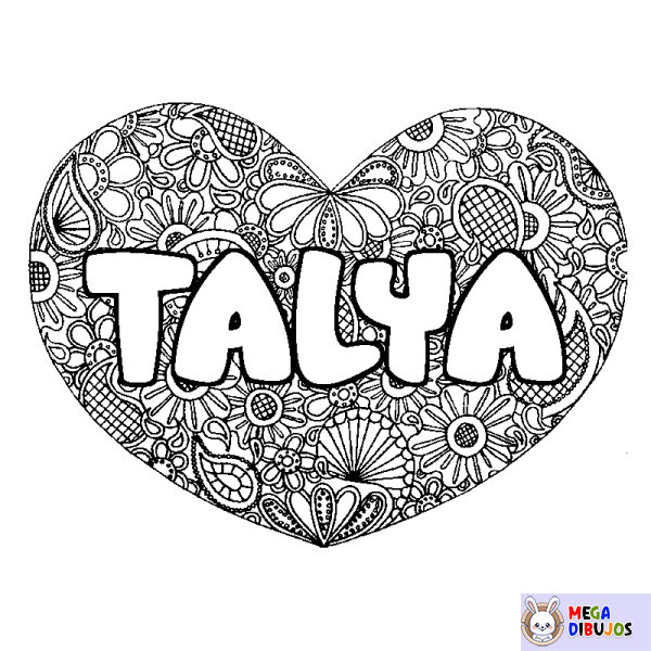 Coloración del nombre TALYA - decorado mandala de coraz&oacute;n