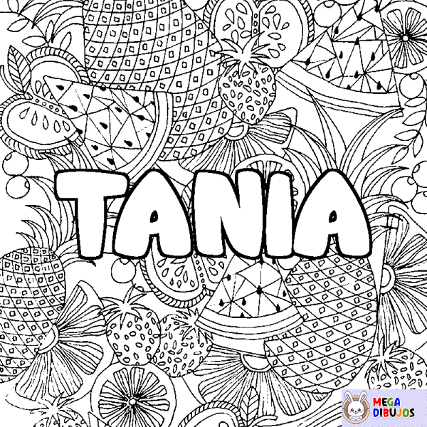 Coloración del nombre TANIA - decorado mandala de frutas