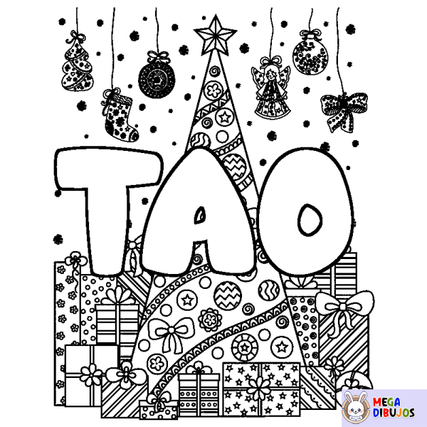 Coloración del nombre TAO - decorado &aacute;rbol de Navidad y regalos