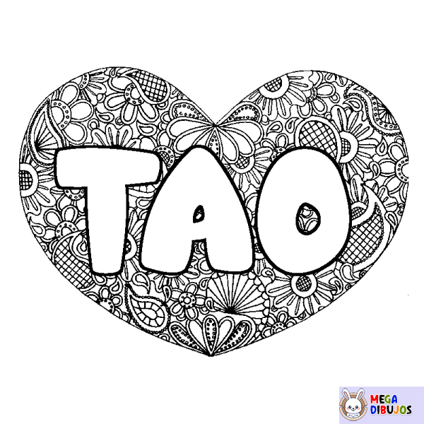 Coloración del nombre TAO - decorado mandala de coraz&oacute;n