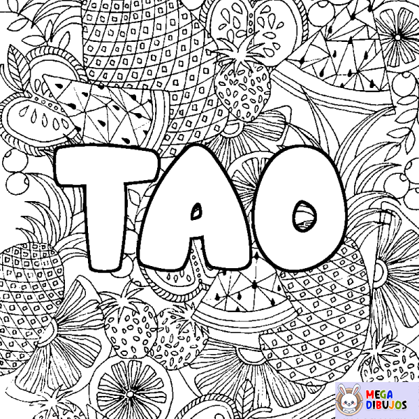 Coloración del nombre TAO - decorado mandala de frutas