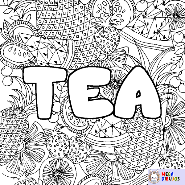 Coloración del nombre TEA - decorado mandala de frutas