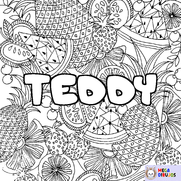 Coloración del nombre TEDDY - decorado mandala de frutas