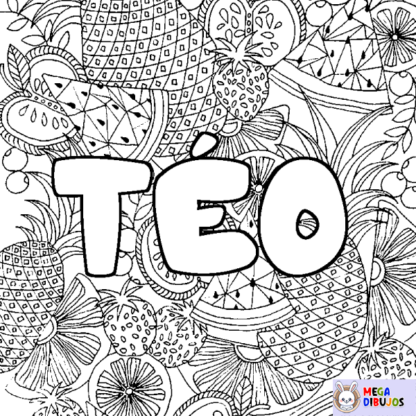 Coloración del nombre T&Eacute;O - decorado mandala de frutas