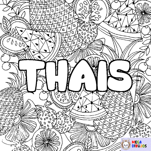 Coloración del nombre THAIS - decorado mandala de frutas