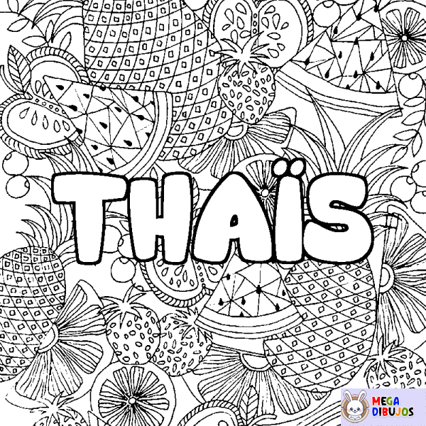 Coloración del nombre THA&Iuml;S - decorado mandala de frutas