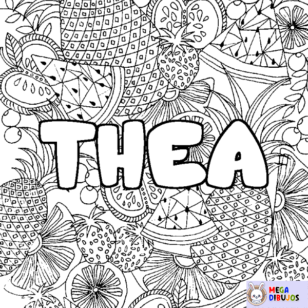 Coloración del nombre THEA - decorado mandala de frutas