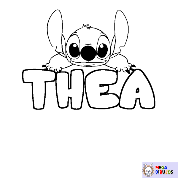 Coloración del nombre THEA - decorado Stitch