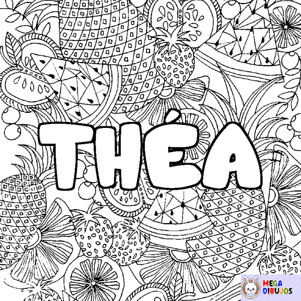 Coloración del nombre TH&Eacute;A - decorado mandala de frutas