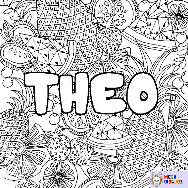 Coloración del nombre THEO - decorado mandala de frutas