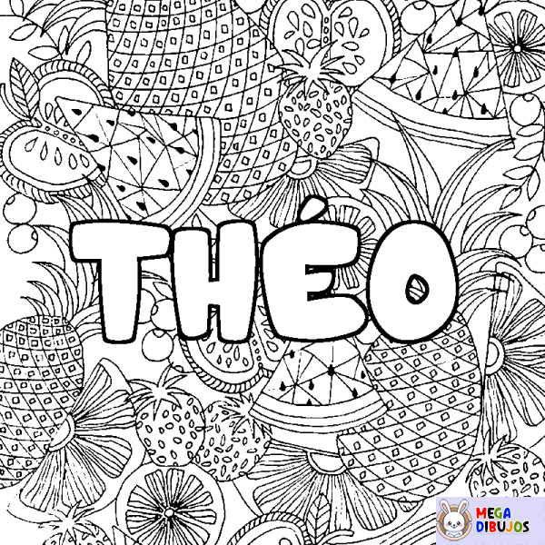 Coloración del nombre TH&Eacute;O - decorado mandala de frutas