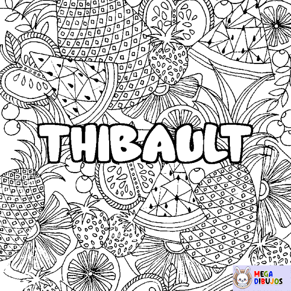 Coloración del nombre THIBAULT - decorado mandala de frutas