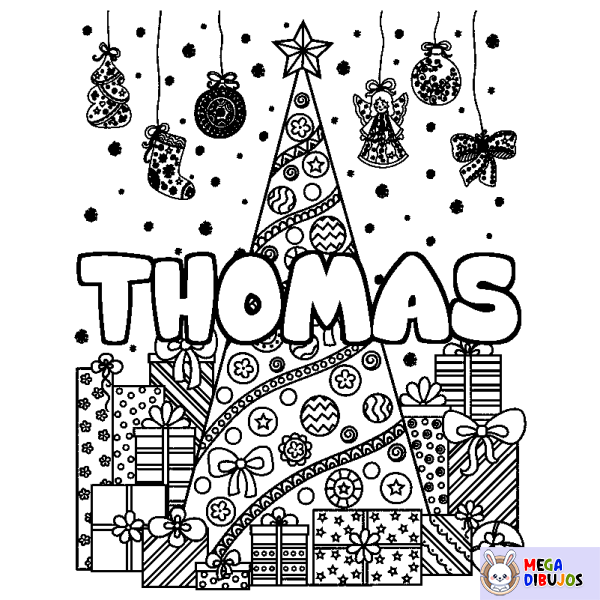 Coloración del nombre THOMAS - decorado &aacute;rbol de Navidad y regalos