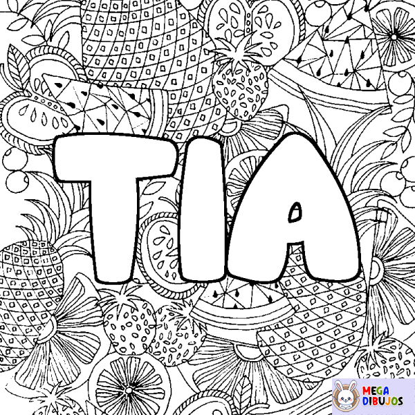 Coloración del nombre TIA - decorado mandala de frutas