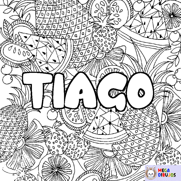 Coloración del nombre TIAGO - decorado mandala de frutas