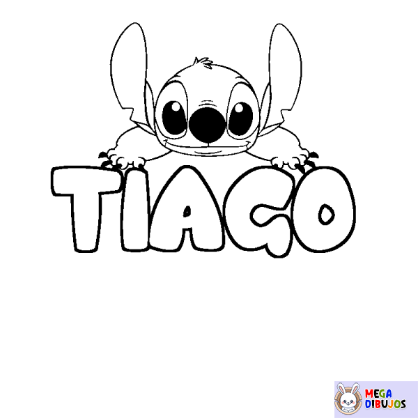 Coloración del nombre TIAGO - decorado Stitch