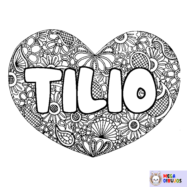 Coloración del nombre TILIO - decorado mandala de coraz&oacute;n