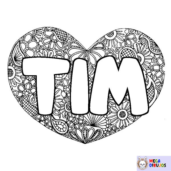 Coloración del nombre TIM - decorado mandala de coraz&oacute;n