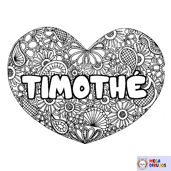 Coloración del nombre TIMOTH&Eacute; - decorado mandala de coraz&oacute;n