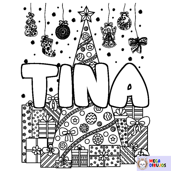 Coloración del nombre TINA - decorado &aacute;rbol de Navidad y regalos