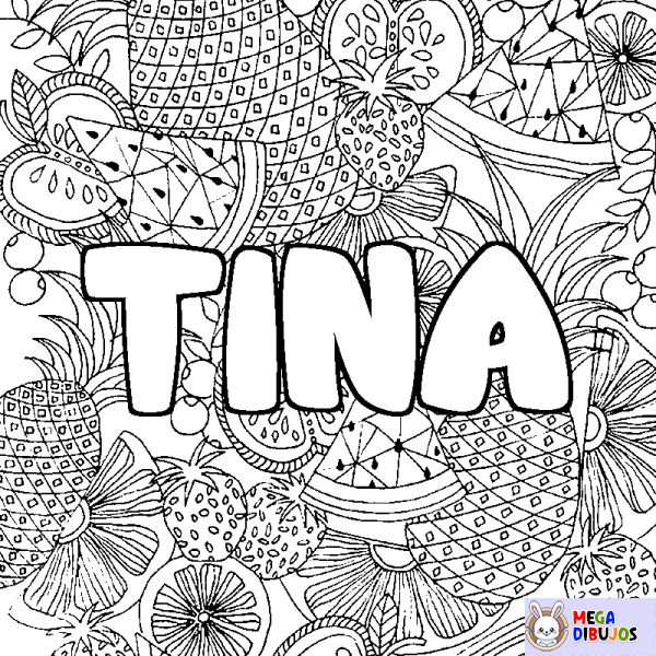 Coloración del nombre TINA - decorado mandala de frutas