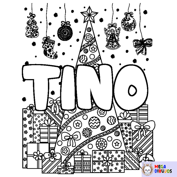 Coloración del nombre TINO - decorado &aacute;rbol de Navidad y regalos