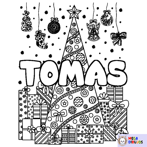 Coloración del nombre TOMAS - decorado &aacute;rbol de Navidad y regalos