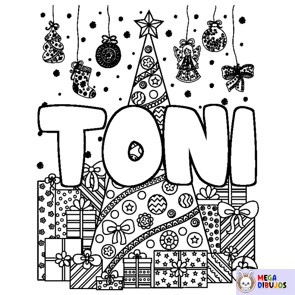 Coloración del nombre TONI - decorado &aacute;rbol de Navidad y regalos