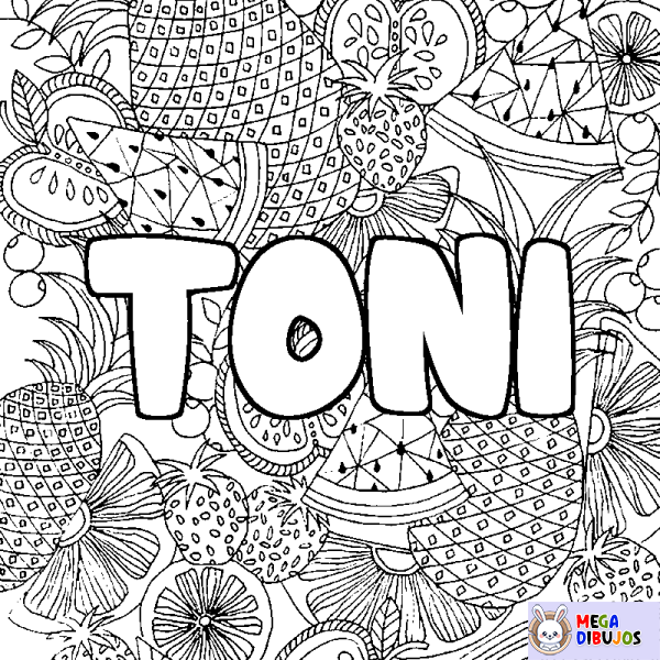 Coloración del nombre TONI - decorado mandala de frutas