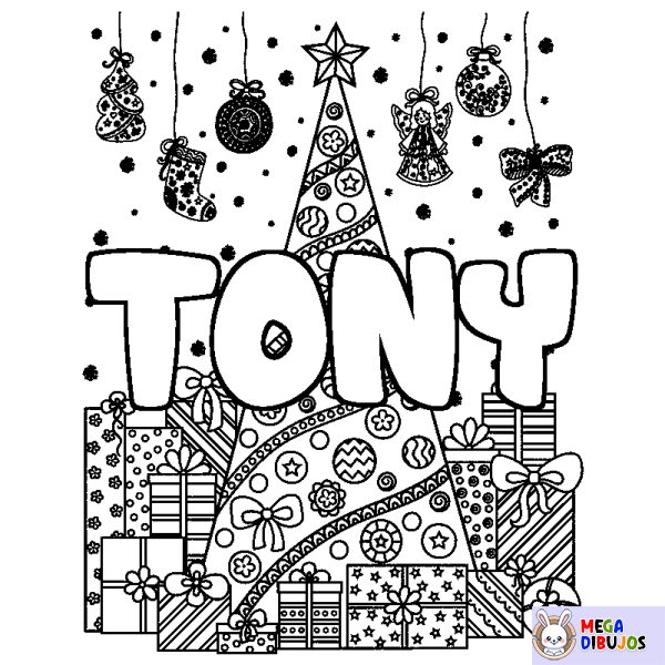 Coloración del nombre TONY - decorado &aacute;rbol de Navidad y regalos