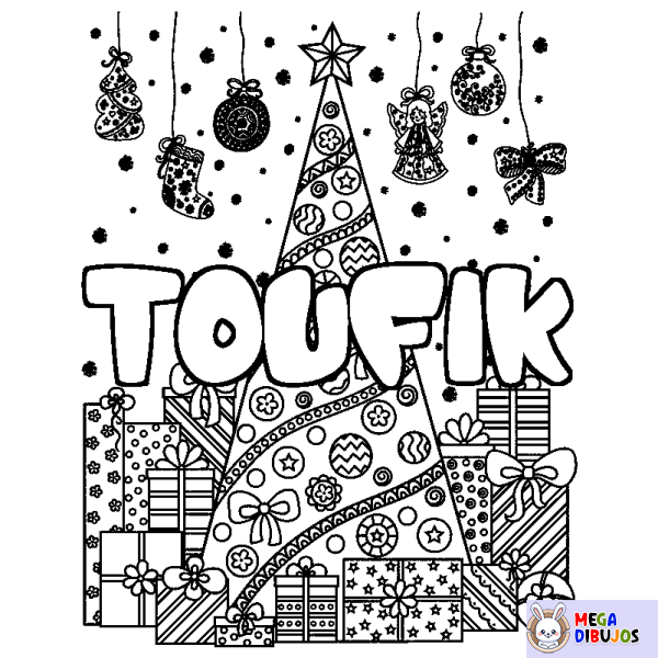 Coloración del nombre TOUFIK - decorado &aacute;rbol de Navidad y regalos