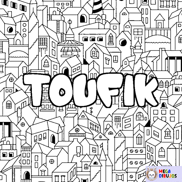 Coloración del nombre TOUFIK - decorado ciudad