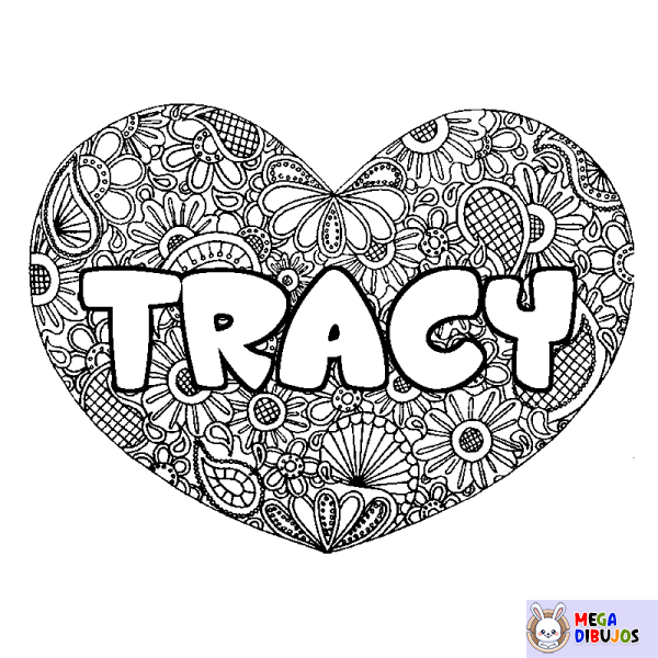 Coloración del nombre TRACY - decorado mandala de coraz&oacute;n