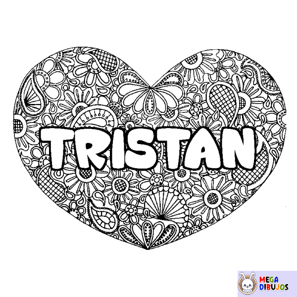 Coloración del nombre TRISTAN - decorado mandala de coraz&oacute;n