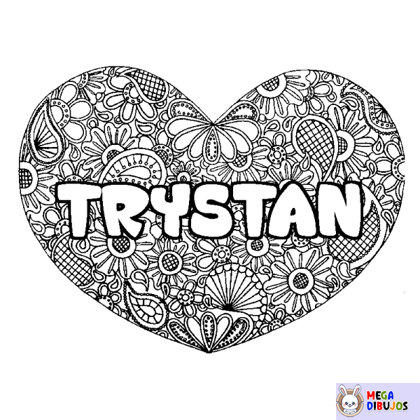 Coloración del nombre TRYSTAN - decorado mandala de coraz&oacute;n