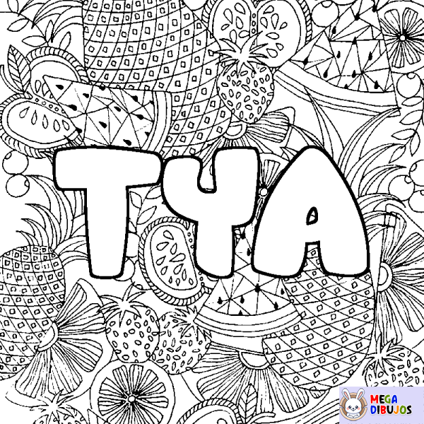 Coloración del nombre TYA - decorado mandala de frutas