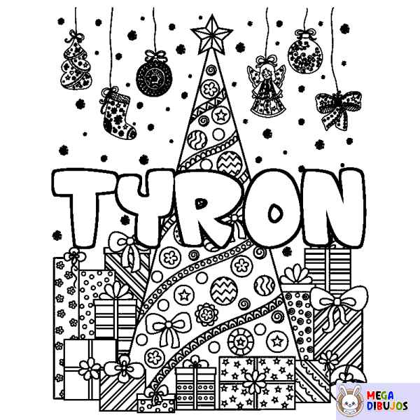 Coloración del nombre TYRON - decorado &aacute;rbol de Navidad y regalos