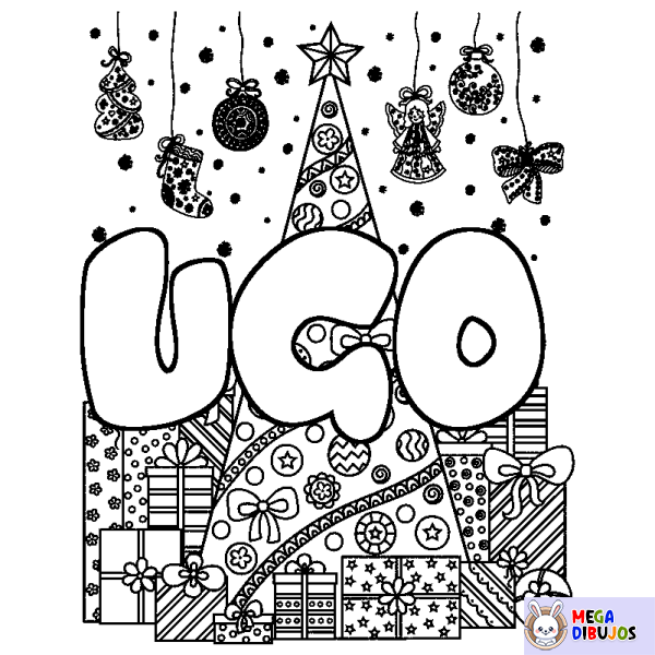 Coloración del nombre UGO - decorado &aacute;rbol de Navidad y regalos