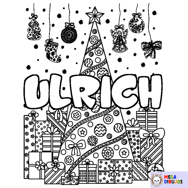 Coloración del nombre ULRICH - decorado &aacute;rbol de Navidad y regalos