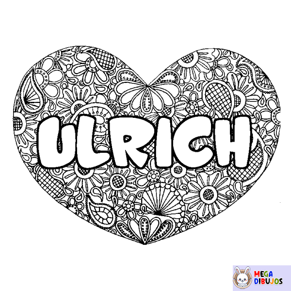 Coloración del nombre ULRICH - decorado mandala de coraz&oacute;n