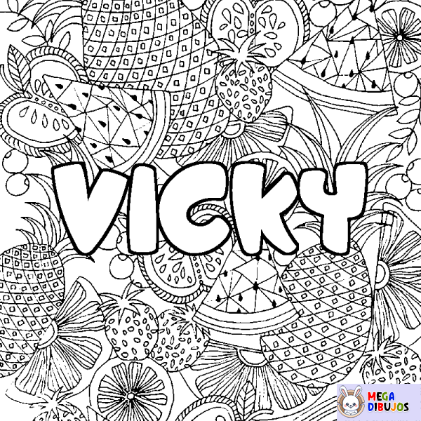 Coloración del nombre VICKY - decorado mandala de frutas