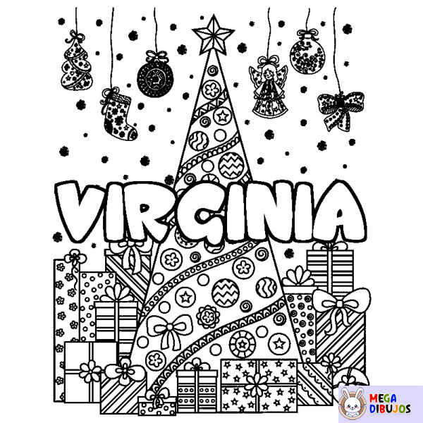 Coloración del nombre VIRGINIA - decorado &aacute;rbol de Navidad y regalos