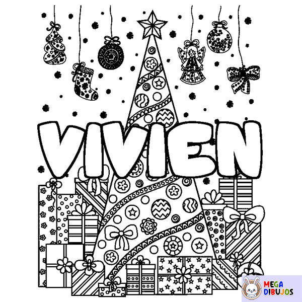 Coloración del nombre VIVIEN - decorado &aacute;rbol de Navidad y regalos