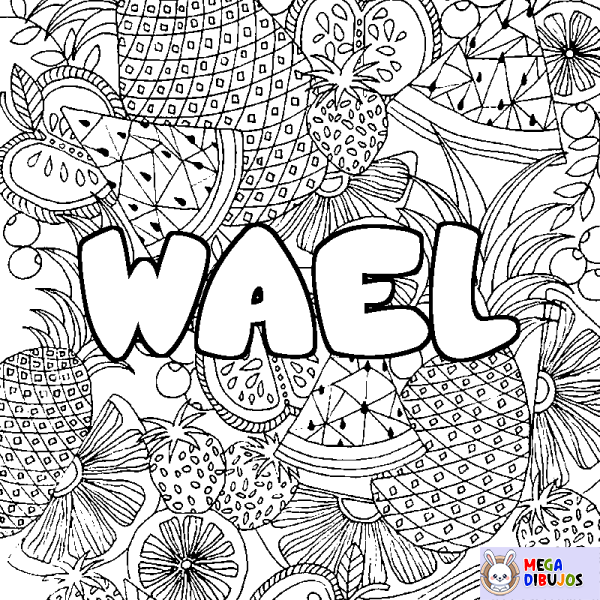 Coloración del nombre WAEL - decorado mandala de frutas