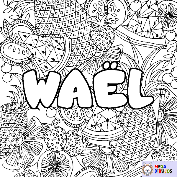 Coloración del nombre WA&Euml;L - decorado mandala de frutas