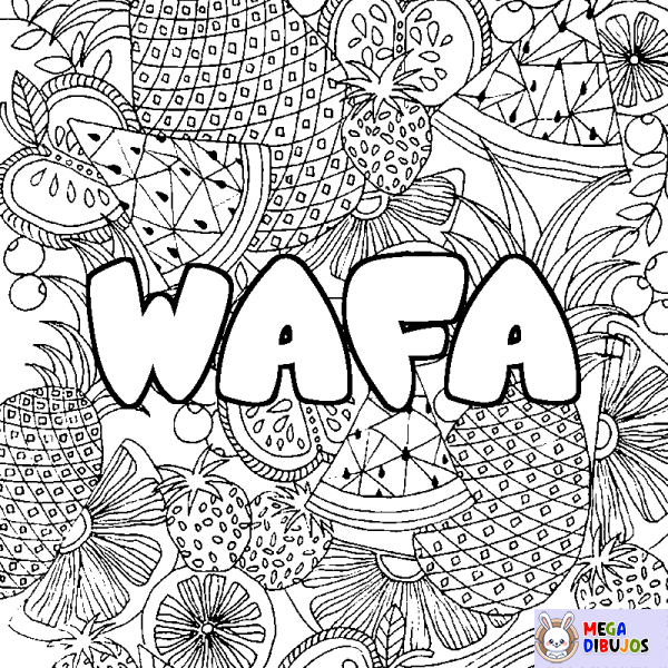 Coloración del nombre WAFA - decorado mandala de frutas